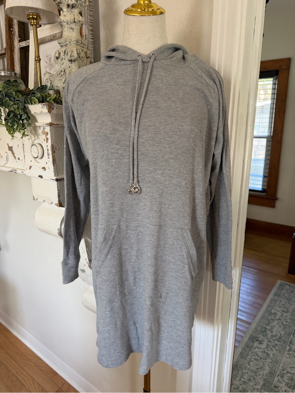 Michael Kors Light Gray Knit Hooded Tunic Dress